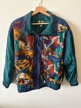Vintage 🔥Teal Shiny Windbreaker Jacket